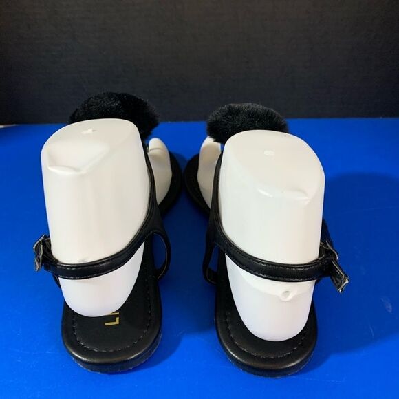 Liliana Black Faux Fur Pom Sandals - Picture 4 of 7